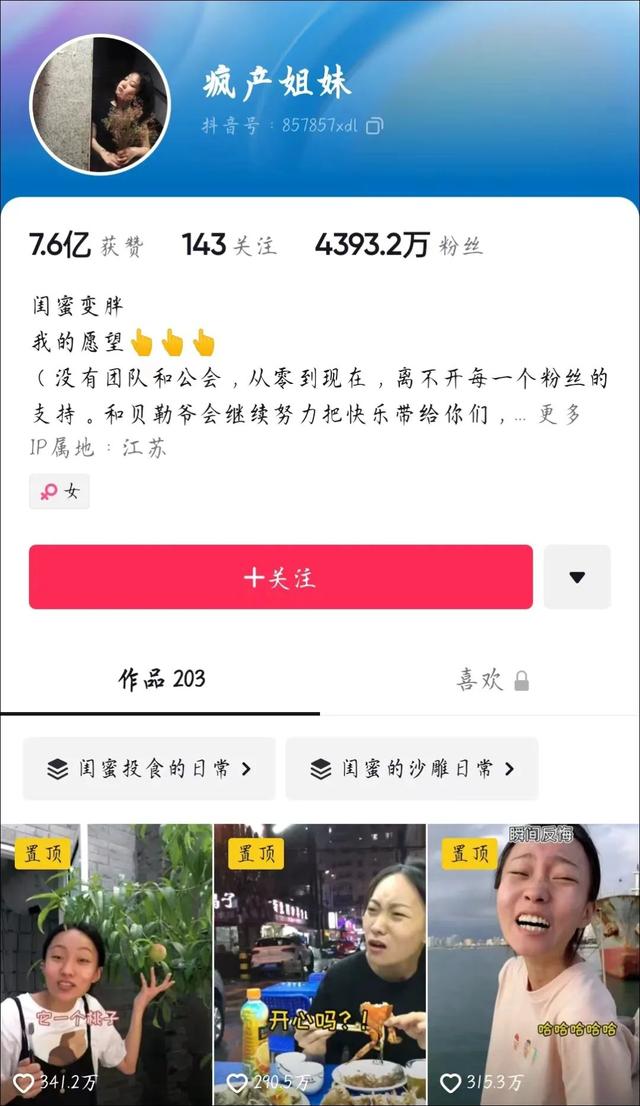 4300万粉丝网红“疯产姐妹”解散；19个账号涨粉破百万 | 周榜